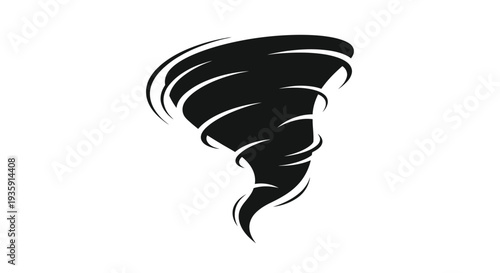 Stylized black tornado illustration against a plain white background