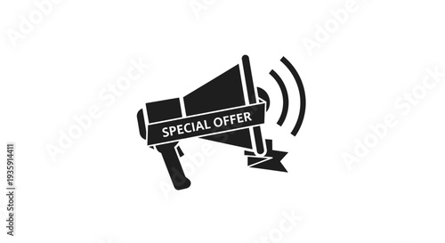 Black silhouette of a megaphone with the text special offer inside