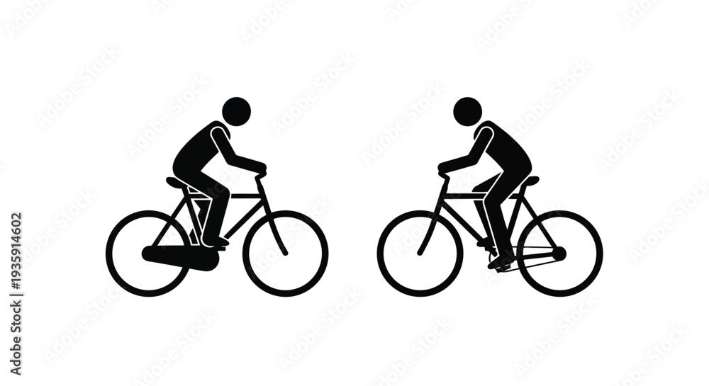 Naklejka premium Two cyclists riding bicycles depicted in a simple black and white illustration