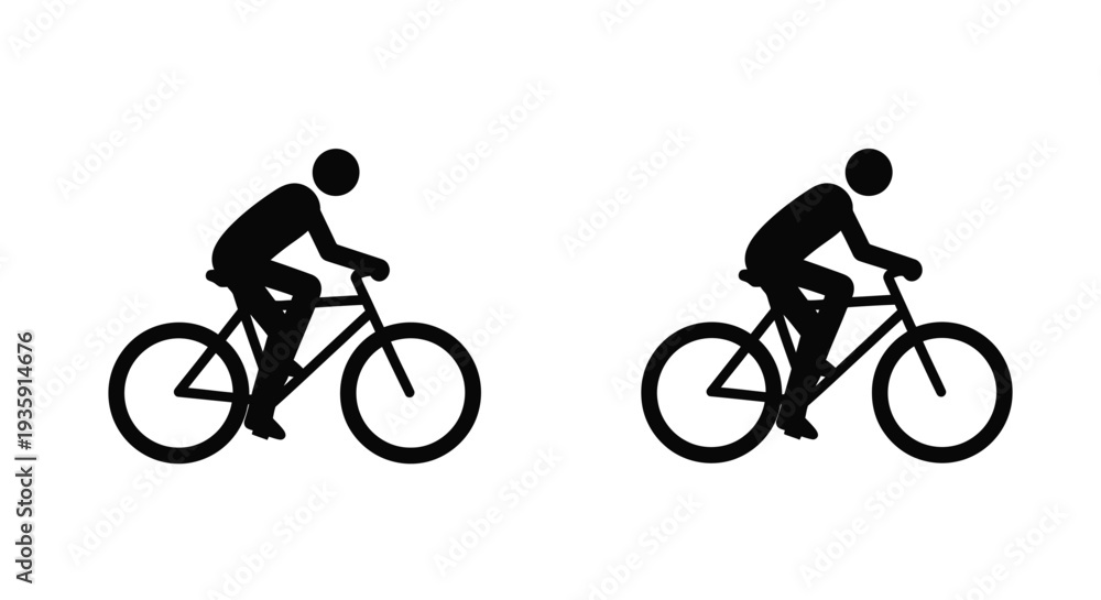 Obraz premium Two black silhouettes of cyclists riding bicycles on a white background