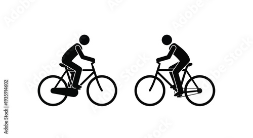 Two cyclists riding bicycles depicted in a simple black and white illustration