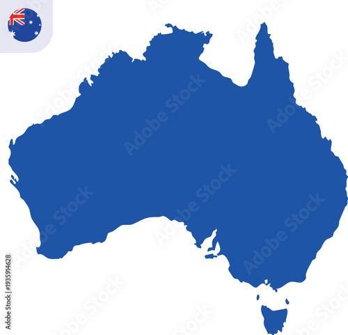 Australia Map Vector Illustration with Clean Country Silhouette Shape Isolated on Transparent Background, Simple Geography Design for Travel.