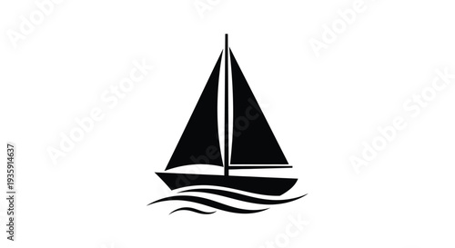Simple black silhouette of a sailboat gliding over wavy water