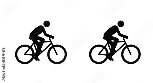 Two black silhouettes of cyclists riding bicycles on a white background