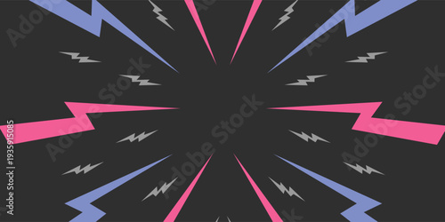 Color Thunder, white background. Confrontation image illustration of thunder bolt. Flat illustration simple Vector. Template for comic. Neon color. Style of horizontal design template without text.