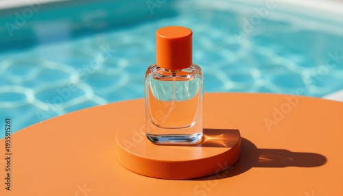 Wallpaper Mural Refreshing summer perfume bottle by the poolside vibrant orange still life photography calm environment close-up shot Torontodigital.ca