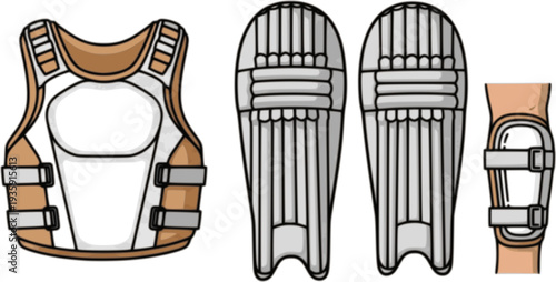 Cricket Equipment Set with Bat Ball Helmet Pads and Stumps for Sports Training Match Tournament and Professional Game Illustration Design
