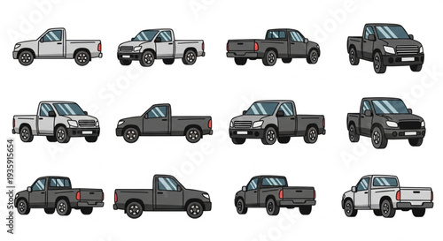 Collection of Pickup Trucks in Various Colors and Angles.