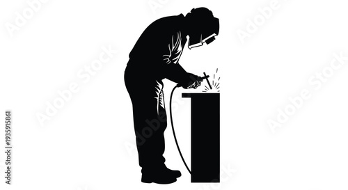 A stark black silhouette depicts a welder intensely focused on their work showcasing industrial expertise and dedication silhouette
