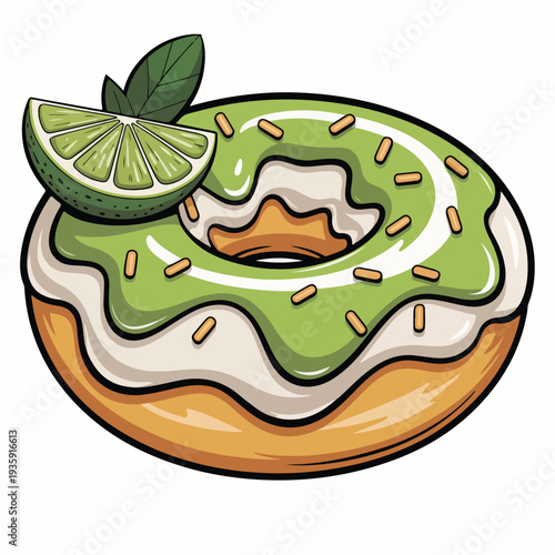 Vector illustration of a healthy breakfast sandwich with bacon and a slice of bread, featuring a green apple and fresh meat on a plate in a flat cartoon clipart style
