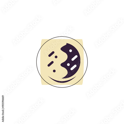 Artistic representation of a celestial body with craters and dark side.