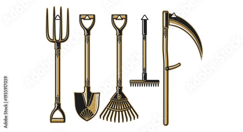 Vintage Farming Tools Garden Equipment Set.