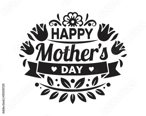 Happy mother's day elegant circular vector design with heart elements and floral accents