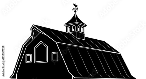 Black Barn Silhouette with Cupola and Weather Vane.