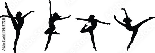 Dance silhouette, female dancer, ballet pose, modern dance, artistic movement, flexibility, balance, performance art, expressive posture, vector illustration
