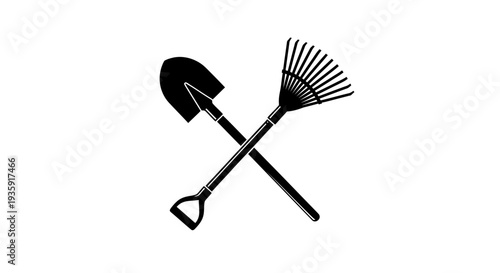 Crossed Shovel and Rake Gardening Tools.