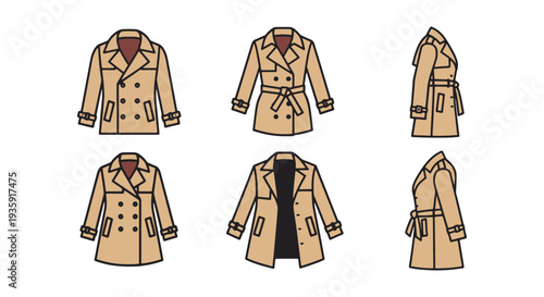 Trench Coat Line art vector soft dynamic tone illustration
