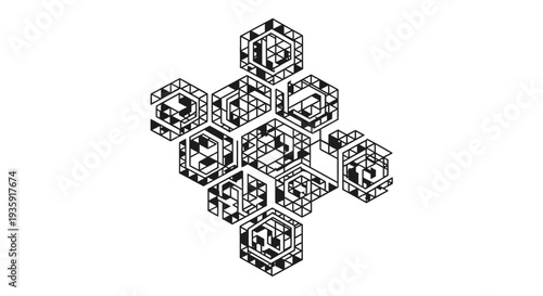 Geometric Pattern of Interconnected Hexagons and Cubes.