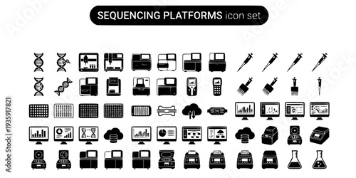 Sequencing Platforms Technology Illumina PacBio Oxford Nanopore Genomics Equipment Instruments Systems Vector Icon Set - Sequencing Hardware
