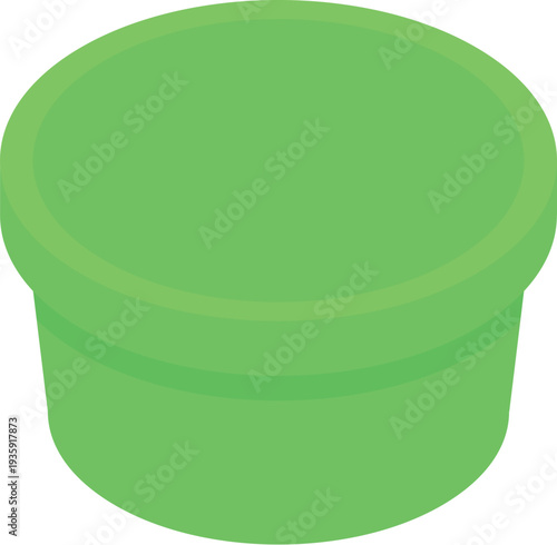 Round green plastic container with open lid, presented in an isometric view, offering versatile storage solutions