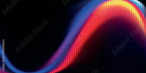 Futuristic vibrant vertical ribbed lines that distorts vivid red blue diagonal gradient. Vivid and colorful visual perfect for modern design, technology backgrounds, or creative advertising projects