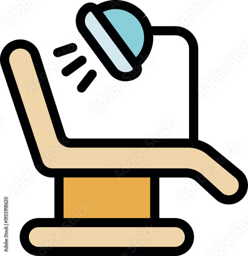 Empty dentist chair illuminated by a bright dental light, ready for the next patient