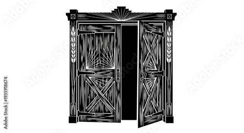 Ornate Wooden Double Doors with Carvings.