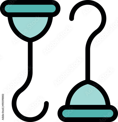 Minimalist icon of an s shaped hook hanging from ceiling holding a light fixture, ideal for interior design and home improvement projects