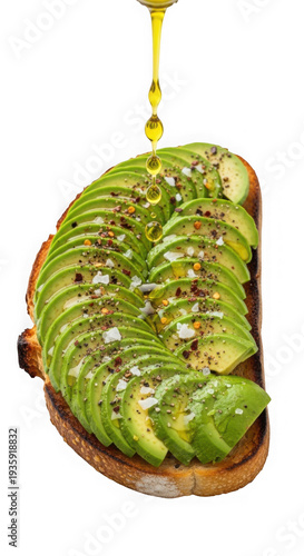 Wallpaper Mural Sliced avocado toast with olive oil and spices isolated on transparent background Torontodigital.ca