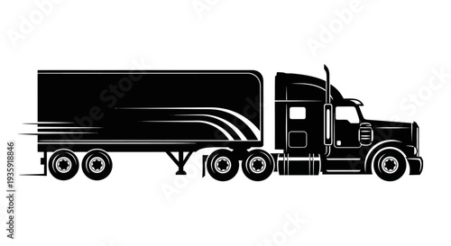 Semi Truck Silhouette Illustration on White Background.