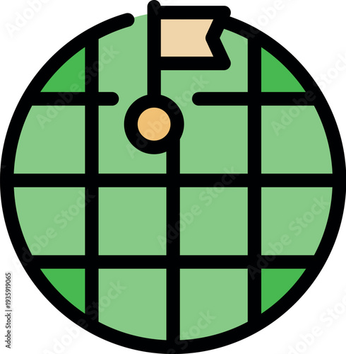 Global location pin marking a specific spot on planet earth, with grid lines representing coordinates and mapping