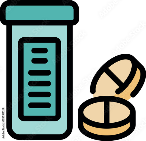 Plastic medical pill container with tablets, symbolizing healthcare, pharmacy, and medicine, promoting wellness and treatment