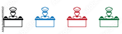 Four chef hats on gift boxes with ribbons for business success and celebration concept