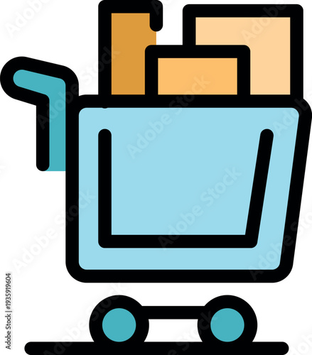 Shopping cart full of goods representing online retail, e commerce, and consumerism