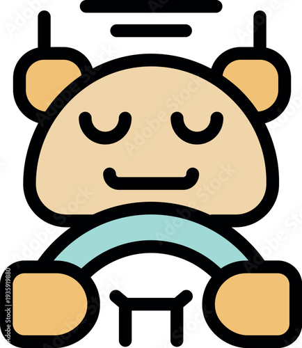 Adorable cartoon robot peacefully sleeping while operating a futuristic vehicle, highlighting the advanced automation and safety features of self driving technology