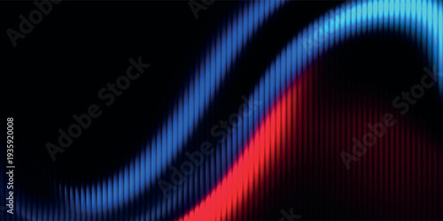 Futuristic vibrant vertical ribbed lines that distorts vivid red blue diagonal gradient. Vivid and colorful visual perfect for modern design, technology backgrounds, or creative advertising projects