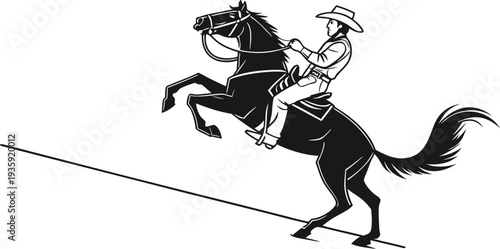 Cowboy riding a horse on a tightrope