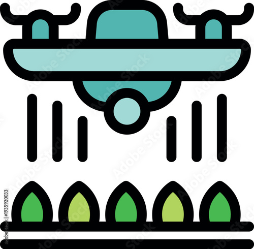 Agricultural drone spraying crops in a cultivated field, promoting technological advancement in farming practices