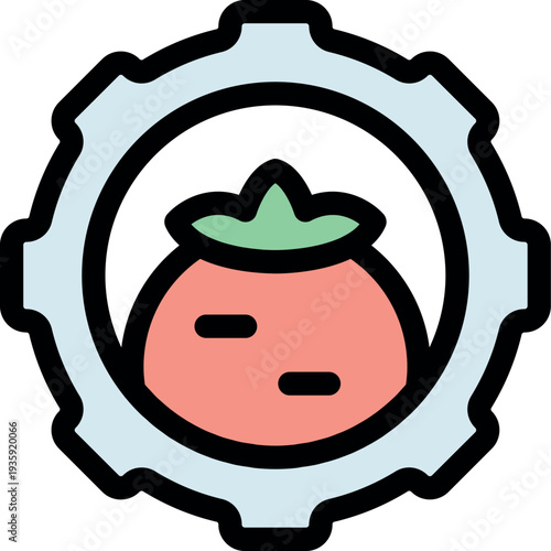 Tomato surrounded by gear representing automation in food processing and agricultural technology