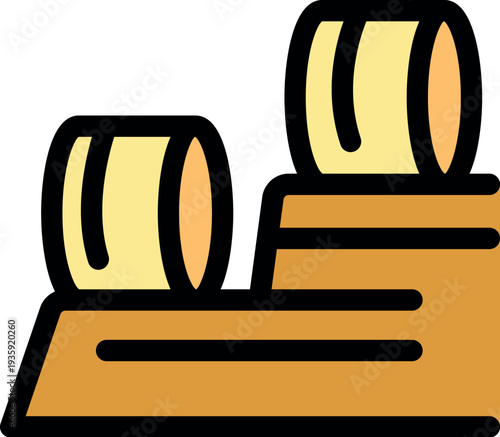 Hay bales drying on a wooden platform in a farm, representing agriculture and harvesting