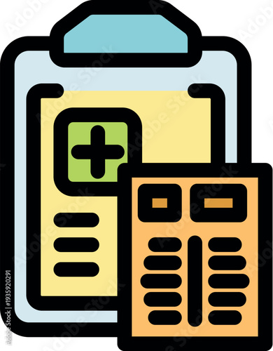 Healthcare costs and insurance expenses are calculated using a calculator and medical bill, emphasizing financial planning in medicine