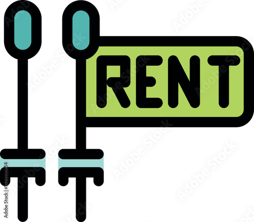 Green rent sign indicating property available for lease, ideal for real estate and rental concepts
