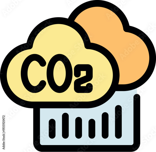 Co2 cloud hovers over a rising bar graph, symbolizing the increasing levels of carbon emissions and their impact on climate change