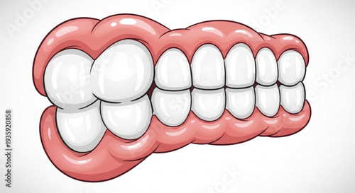 Detailed illustration of human teeth with pink gums on transparent background