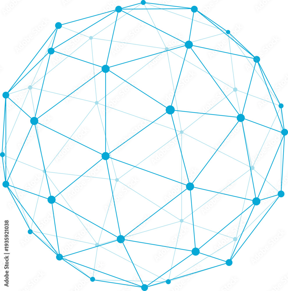 Naklejka premium Wireframe sphere blue line element. Polygonal style