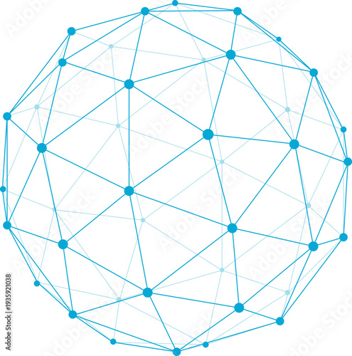 Wireframe sphere blue line element. Polygonal style