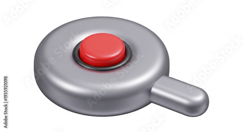 3d illustration of a red button on a silver metallic object on transparent background