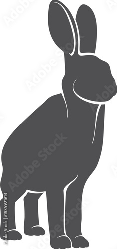 Rabbit black logo. Standing wild hare silhouette