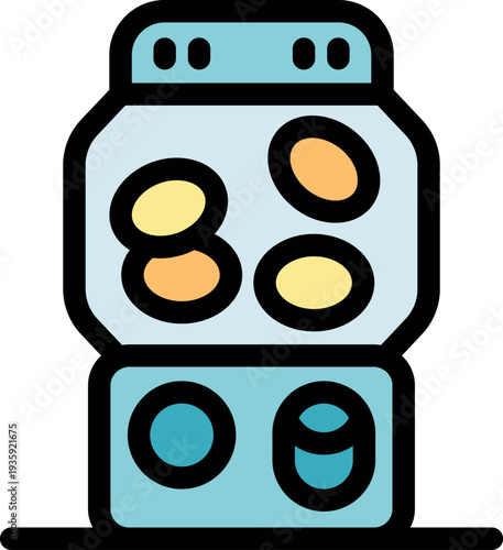 Vending machine dispensing round snacks like candies or nuts, ideal for representing snack, food or retail concepts