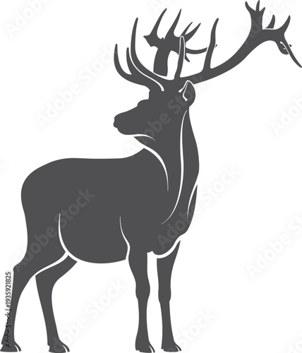 Forest deer. Black woodland animal shadow shape